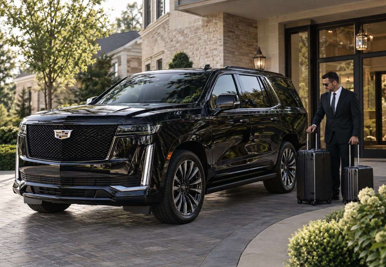 Black Cadillac Escalade for airport transportation from Naperville to O’Hare or Midway