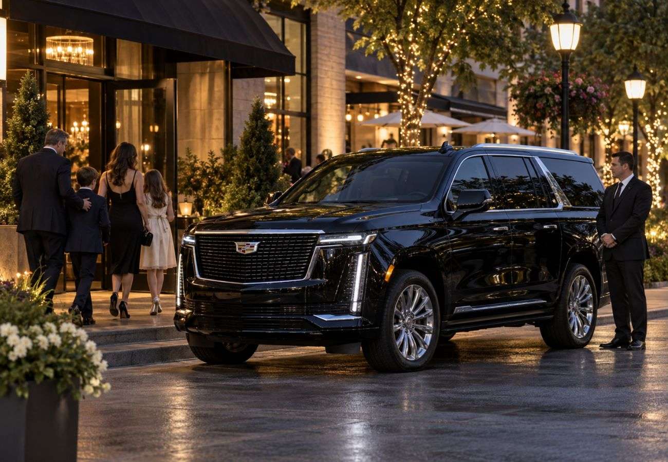 Black Cadillac Escalade providing private event and family transportation in Naperville